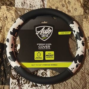 Auto Drive Cow Print Steering Wheel Cover - Black & White